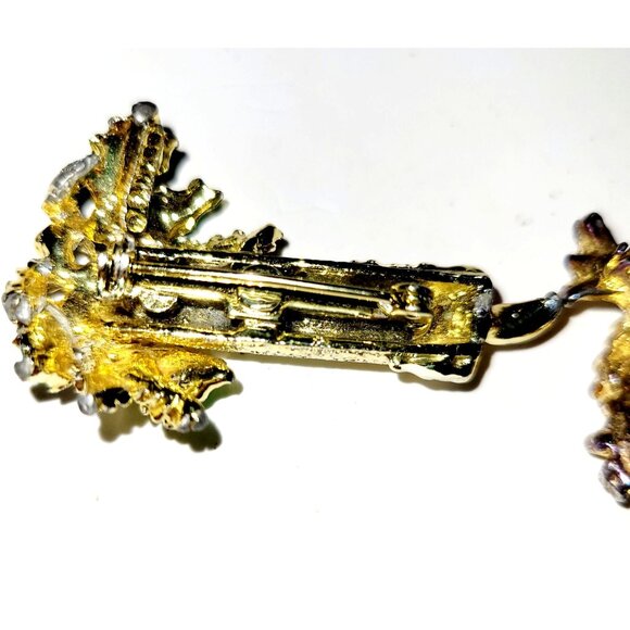 Vintage Gerrys Christmas Candle and Tree Brooch Gold Tone Enamel Holiday Pin - Picture 3 of 8